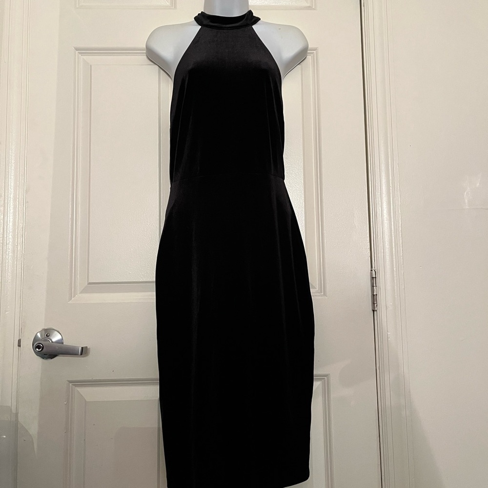 Express Velvet Mock Neck Midi Dress Black Sz: Small